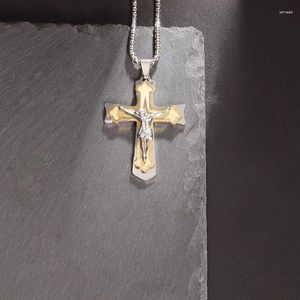 Pendant Necklaces Christian Double Layer Crucifix Cross Charm Necklace Mens Womens Catholic Prayer Amulets Jewelry Gifts