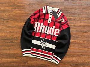 Män s tröjor Rhude Jacquard Plaid tröja män kvinnor förlorar stickade tröjor inuti taggar hoodies 231114