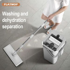 Nya moppar Magic Floor Mop Squeeze Mop med hink platt hink roterande mopp för tvättgolvstädhus Hemrensare Easy Mops