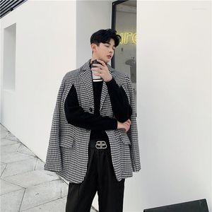 Herrdräkter män 2 stil sliter lös casual tjock pläddräkt kappa sjal manlig vintage streetwear mode blazer jacka yttre kläder