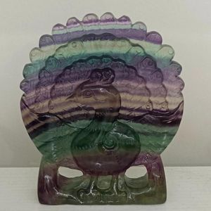 Estatuetas decorativas 9.5cm 1 peça cristais naturais fluorita escultura pavão pedra preciosa animal quartzo artesanato cura reiki decoração de casa presentes