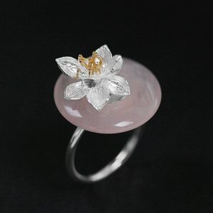 Cluster Rings INATURE 925 Sterling Silver Lotus Flower Ring Natural Crystal Wedding For Women Engagement Jewelry Gift