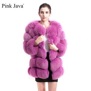 Kvinnors päls faux rosa java 8078 kvinnor vinter äkta päls kappa långa ärmar naturliga jacka lyxkläder mode 231115