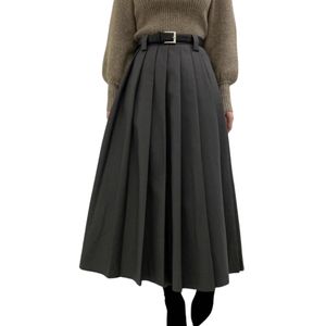 Женская плиссированная длинная юбка миди трапециевидной формы с завышенной талией и поясом на осень-зиму, SML