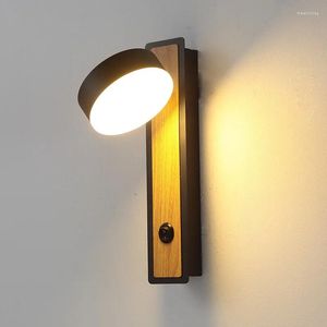 Wall Lamp Modern LED Black White Aluminium Wooden Effect Rotation Mounted Reading For Bedroom Bedside Sconce