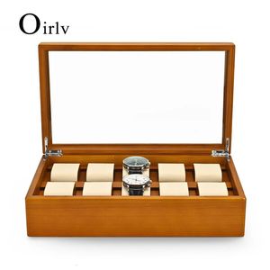 Obserwuj skrzynki pudełkowe OIllv 10 Grids Solid Wood Jewelry Organizator Pudełka zegarek Uchwyt do przechowywania skrzynka Watch Watch Box dla mężczyzny Regalos para hombre 231115