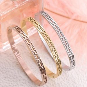 Bangle Light Luxury Gold Color Engraved Paper Clip Stainless Steel Silver Bracelets For Women Jewelry Party Fine Gifts