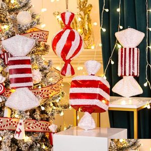 Decorazioni natalizie Decorazioni natalizie Grande bastoncino di zucchero dipinto Rosso Bianco Lecca lecca artificiale Albero di Natale Ciondolo appeso per anno Dhlj6