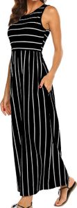Women's Summer New Sleeveless Striped Flowy Casual Long Maxi Dress With Pockets Casual Favourite Fashion New Arrivals