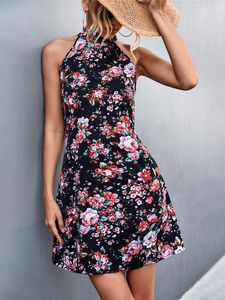 Abiti casual Donna Moda Abito con stampa floreale Abito estivo senza maniche Halter A Line Minigonna Stretto Abito da donna elegante per le vacanze al mare