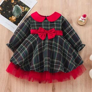 Girl Dresses Christmas Costume For Baby Bow Lace Dress Xmas Santa Claus Kid Plaid Party Princess Tunic Clothes