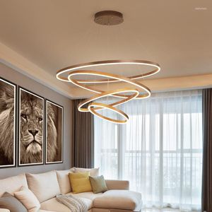 Lampadari Lampadario LED di lusso moderno Soggiorno Sala da pranzo Anello camera da letto Oro e caffè Illuminazione domestica Lampada decorativa