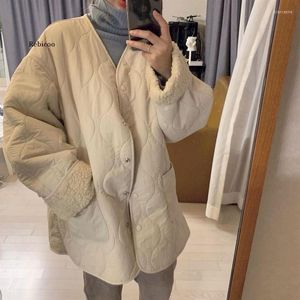 Trench feminina casacos jaqueta acolchoada feminina 2023 inverno chique chic retro quente onda de lã onda de lã Botões de algodão solto cor de cor simples