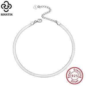 Anklets Rinntin 925 Sterling Silver Punk Herringbone Blade Chain Anklet for Women Summer Beach Barefoot Bracelet Anklets Jewelry SA12 231115
