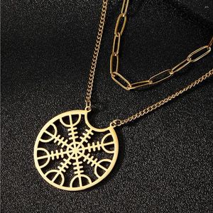 Hänge halsband dawapara roret med vördnadssymbolhalsband aegishjalmur vikings vegvisir norrn norsa amulet rostfritt stål skandinaviska smycken