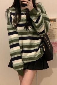 Maglioni da donna invernali maglione spesso giapponese da donna pullover a maniche lunghe allentato oversize a righe vintage top Harajuku streetwear lavorato a maglia