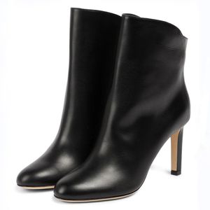 Berühmte Karter-Leder-Stiefeletten für Damen, klassisches Kalbsleder, abgerundete Zehen, schräger Schaft und hoher Absatz, Designer-Casual-Motorrad-Knöchel, Booty, kurze Booties, Box EU 35–43