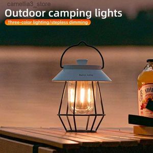 Camping Lantern Retro Portable Camping Light Outdoor LED USB CONCHARGEABLE CAMPING LANTERN 3 Modes Lighting Hanging Tent Light Q231116