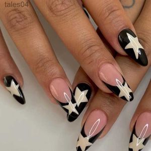 Falsche Nägel Rock Cool Punk Milky White Star Schwarz Tragbarer gefälschter Kunstnagel Langer Stiletto-fertiger falscher Nagel Zum Aufdrücken des Nagels mit Kleber Großhandel YQ231115