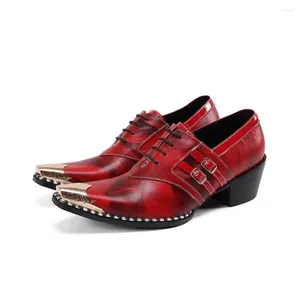 Sapatos de vestido verão homens saltos altos vermelho couro genuíno ferro pontudo toe causal negócios oxford sapato social masculino size35-47