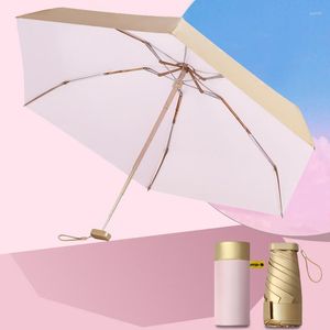 Paraplyer 2023 Mini 6 Bone Gold Coating Paraply Ficka sex vikning för kvinnor flicka UV Sun and Rain Parasol spets