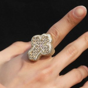 Mens Hip Hop Cross Ring Jewelry High Quality Fashion Diamond Iced Out Gold Rings