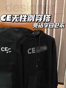 Kadın Hoodies Sweatshirts Tasarımcı CE * 23SS Sonbahar/Kış Ağır Endüstri Mektubu Sıcak Elmas Büyük Cep Kapüşonlu Siyah Kazak Erkekler ve Kadınlar İçin Üstü 885T