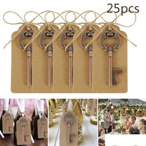 Key Rings 25Pcs/Lot Metal Key Beer Bottle Opener Wine Keychain Wedding Party Favors Vintage Kitchen Accessories Antique Gifts For Gues Dhevj