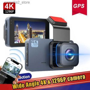 Araba DVRS Araba DVR WiFi GPS Kamera IPS 4K 1296P Çift Lens Tescil edici Dashcam Araç Kamera Video Kaydedici 24 Saat Park Monitörü Q231115