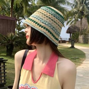 Geniş Memlu Şapkalar Kadın Tığ işi Saman Şapkası Nefes Alabilir Renkli Anti-İv Güneşlik Kovası Yaz Bahar Sonbahar Plajı H9