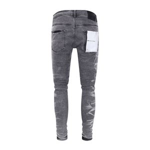 Brand Wrinkled Grey Fashion Mens Purple Jeans Streetwear Ripped Long Pants