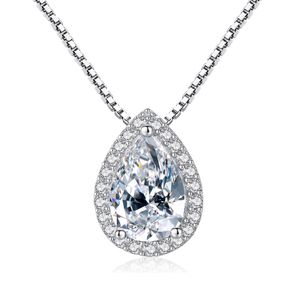 Vattendropphalsband S925 Silver Sparkling Gemstone Box Chain Pendant Halsband Europeiska kvinnors 3A Zircon -krage Kedjekedjan Women's Wedding Party Valentine's Day Gift SPC