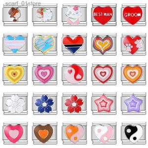 Chain Hiship Romantic Color Heart Star Flwoer Tai Chi Italian Charm Links Fit 9mm rostfritt stålarmband smycken DIY Making DJ597L231115