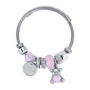 Armband-Armbänder für Frauen Verstellbarer Armreif Bärenliebe Bettelarmband Edelstahl Herzförmiger Diamant-Perlen-Schmuck Individuelles Valentinstagsgeschenk
