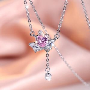 Pendant Necklaces Cute Crown Pink Heart Tassel Necklace For Women Girls CZ Stone Korean Fashion Clavicle Choker Jewelry Gift