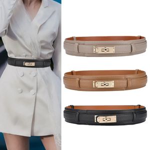 Belts Gold Lock Ladies Läder Belt Luxury Design Fashion Casual Cervatile Dress Girdle Corset Gothic Korean High Quality Brand 231115