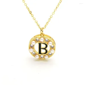 Pendant Necklaces Unique Alphabet Jewelry 18K Gold Plated Round Capital 26 A-Z Pearl Initial Letters Necklace