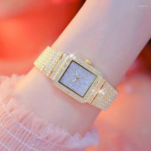 Bilek saatleri BS Marka Square Quartz Bayanlar Altın Bilek Saatleri İzle Elmas Paslanmaz Çelik Altın Kadınlar Kol saati Montre Femme