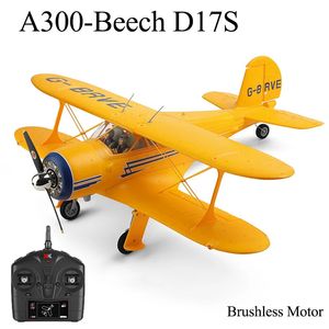 Aeronave modelo est wltoys 3d6g a300beech d17s rc aviões kit rtf epp 4ch biplano motor sem escova com led brinquedos voadores ao ar livre 231114