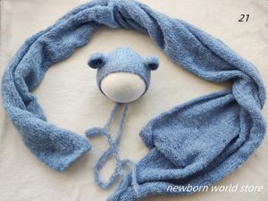 قبعات القبعات المولودة Pography Props Stretch Wool Mohair Bear Hat و Long Wrap 231115