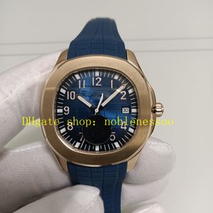 Real Photo Men Everose Watch Mens 40mm Blue Dial 18K Rose Gold Rubber Bracelet Transparent Back CAL.324 Movement Automatic Sport Watches Wristwatches