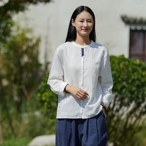 Ethnic Clothing Shanghai Story Womens Linen Cotton Long Sleeves Button Down Shirt Casual Tops With Pocket