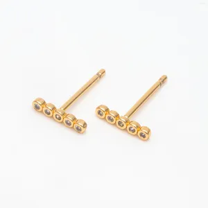 Stud Earrings 10pcs CZ Pave Bar Ear Posts Real Gold Plated Brass Minimalist (#GB-3693)