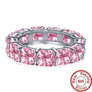 Anel de diamante rosa de laboratório eternidade 100% real 925 Sterling Silver Party Banding Band Rings For Mull Men Men Engagem