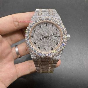 AP Men's Iced Diamond Watch 2tone Rose Gold Case Arabiska siffror Titta på Biger Diamond Bezel 8215 Automatisk rörelse glänsande bra gratis frakt