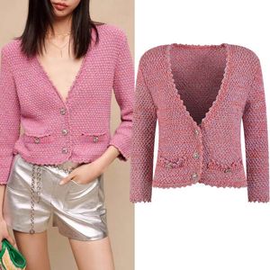 403 2023 Frühlingsmarke Gleiche Art Pullover Langarm V-Ausschnitt Rosa Mode Damenbekleidung Hohe Qualität Damen yl