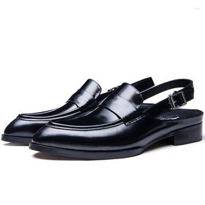 Sandali Estate Scarpe eleganti da uomo Mezze pantofole Luxury Genuine Leather Style British Trend Handmade Wedding Business