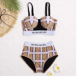 Womens bikini mulher designer sentido praia nadar wear verão terno de natação sexy sling cinta bur design padrão xadrez maiô alta qualidade