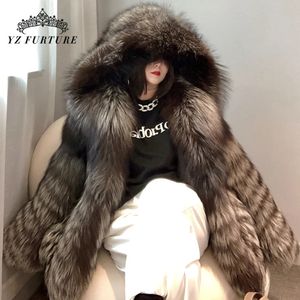 Women's Fur Faux Women Real Sliver Coat With Hood Thicken Warm Luxury Winter Coats Pelt Natural Ladies Jacket Genuine 231115