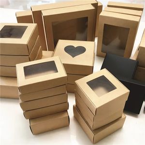 Mücevher Kutuları 50 PCS Kağıt Düğün İyilik Hediye Kutusu Kraft Kağıt Kurabiye Şeker Pvc Pencereler Kutular Doğum Günü Partisi Aksesuarları Takı Kraft Kutusu 231115